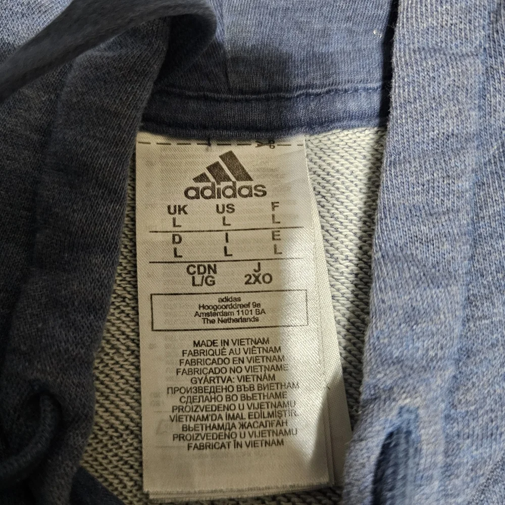 Adidas Big Logo Heather Blue Pullover Hoodie Large